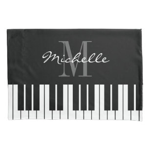 Personalized monogram black and white piano keys pillowcase