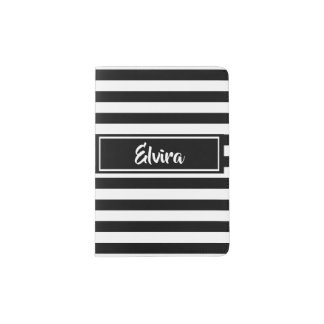 Personalized Monogram Black and White Striped Passport Holder