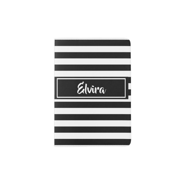 Personalized Monogram Black and White Striped Passport Holder (Front)