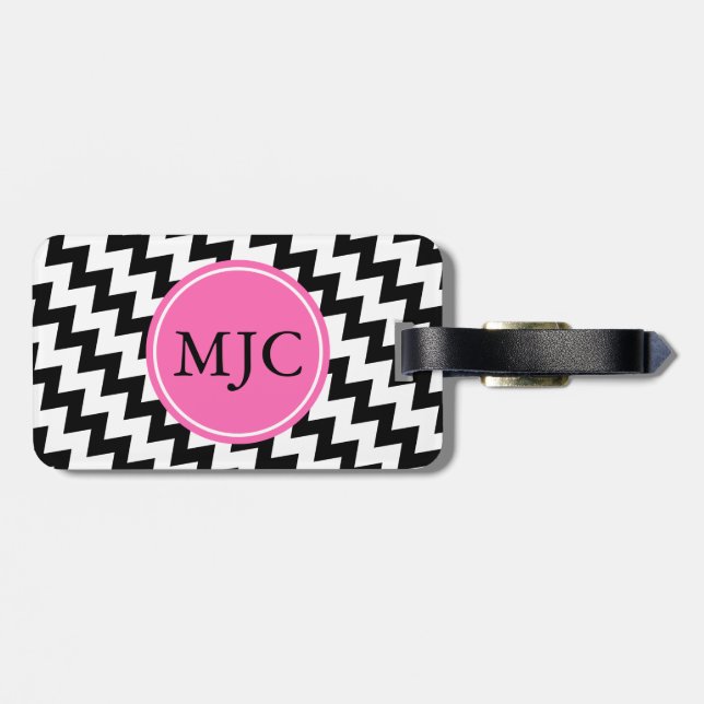 Personalized Monogram Black and White Zigzag Luggage Tag (Back Horizontal)