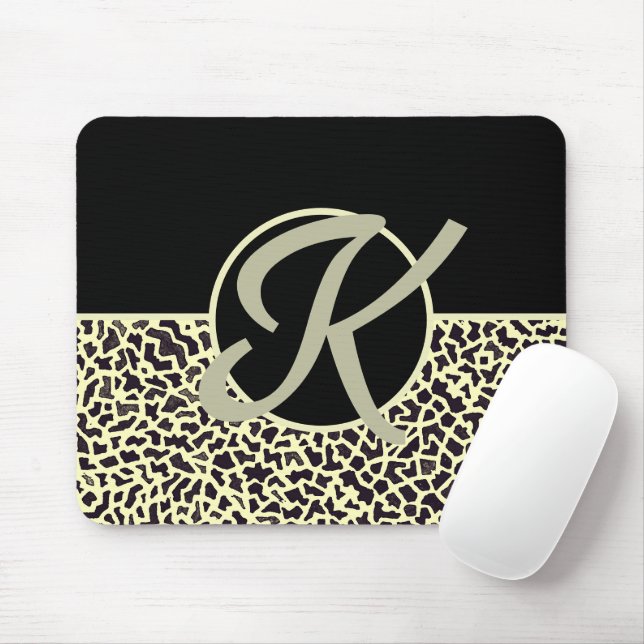 Personalized Monogram Black Cream Leopard Mouse Pad (With Mouse)