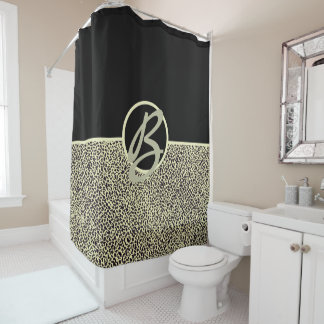 Personalized Monogram Black Cream Leopard Shower Curtain