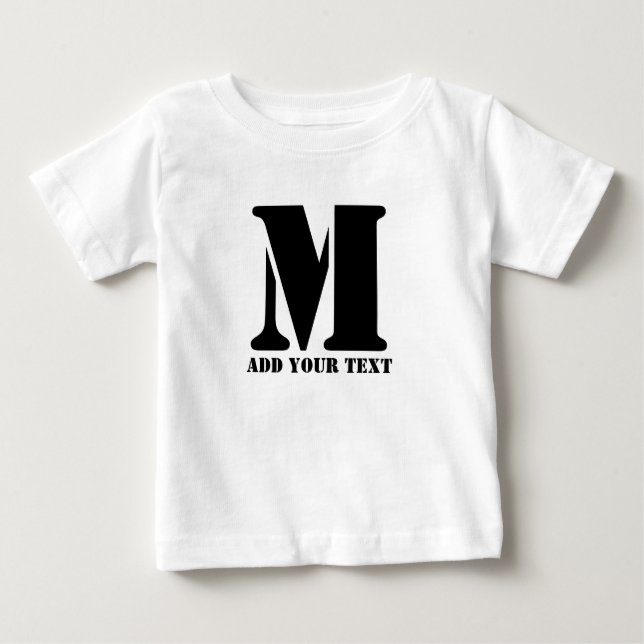 Personalized Monogram Black Custom Modern Text Baby T-Shirt (Front)