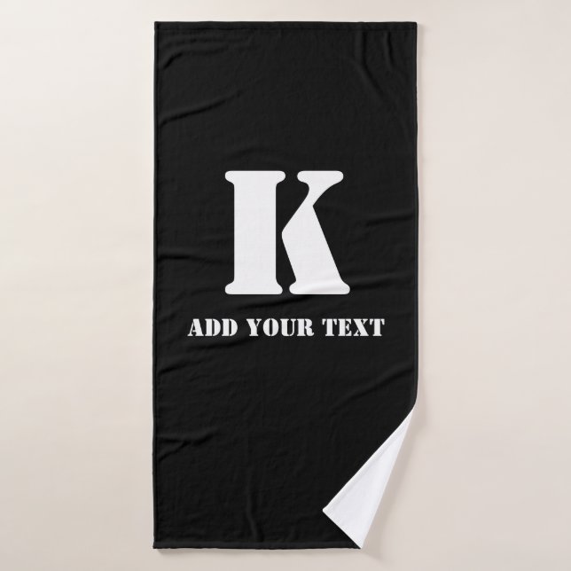Personalized Monogram Black Custom Modern Text Bath Towel (Bath Towel)