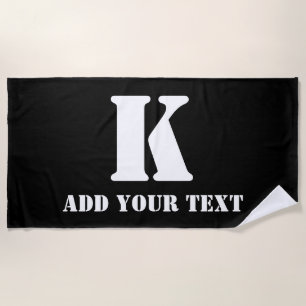 Personalized Monogram Black Custom Modern Text Beach Towel