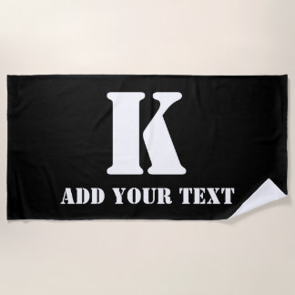 Personalized Monogram Black Custom Modern Text Beach Towel