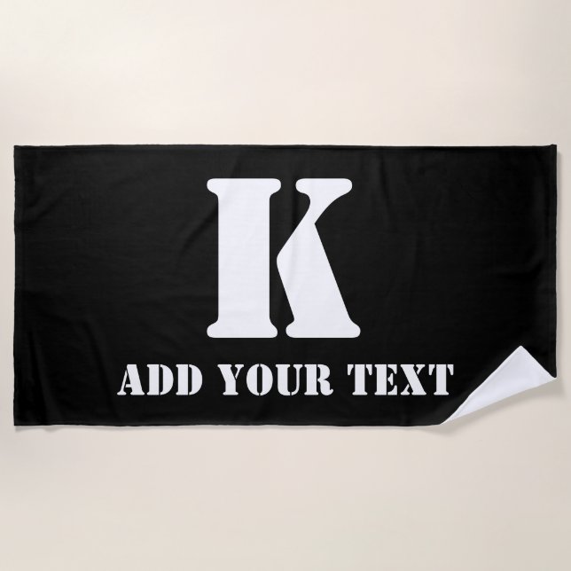 Personalized Monogram Black Custom Modern Text Beach Towel (Front)