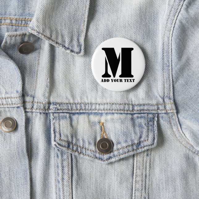 Personalized Monogram Black Custom Modern Text Button (In Situ)