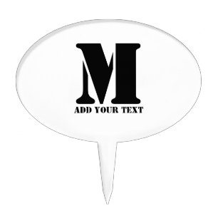 Personalized Monogram Black Custom Modern Text Cake Topper