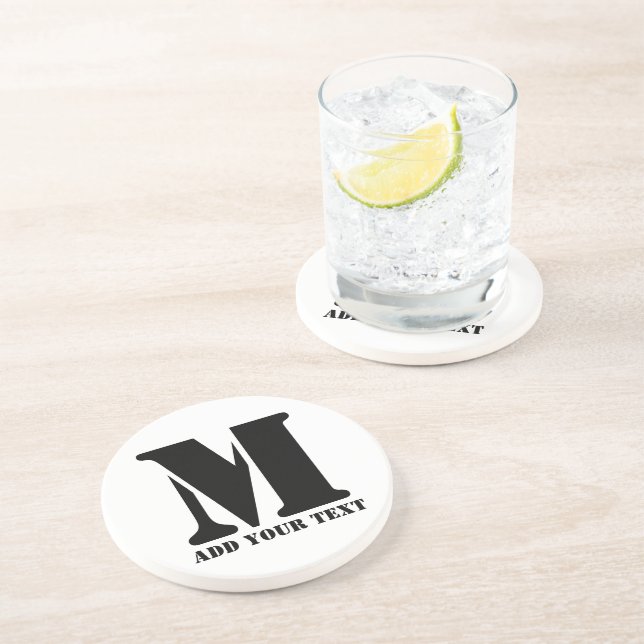 Personalized Monogram Black Custom Modern Text Coaster (Side)