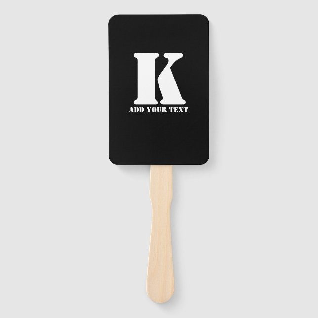 Personalized Monogram Black Custom Modern Text Hand Fan (Front)