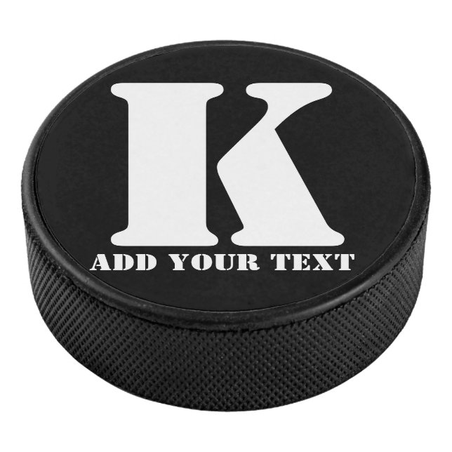 Personalized Monogram Black Custom Modern Text Hockey Puck (3/4)