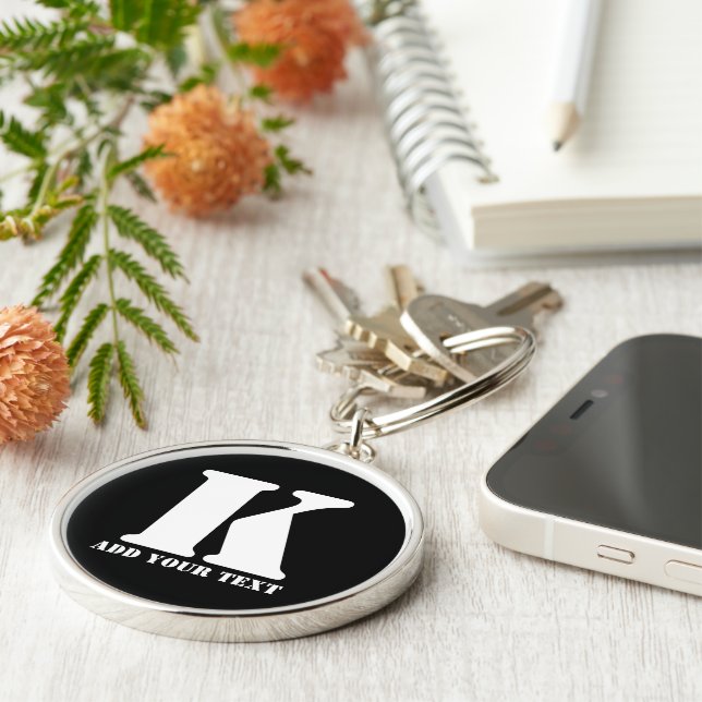 Personalized Monogram Black Custom Modern Text Keychain (Side)