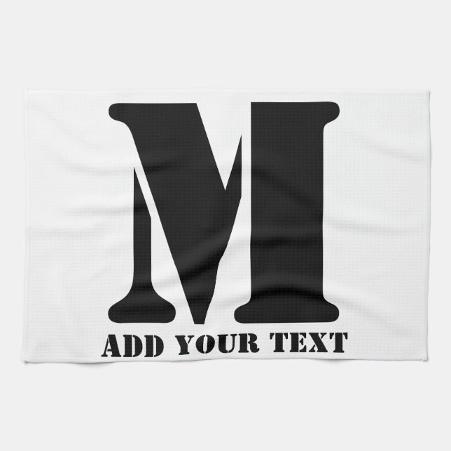Personalized Monogram Black Custom Modern Text Kitchen Towel (Horizontal)
