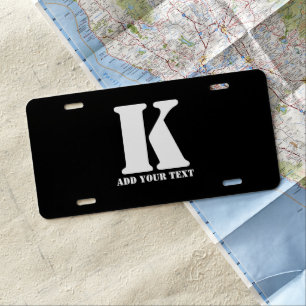 Personalized Monogram Black Custom Modern Text License Plate