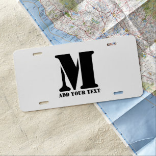 Personalized Monogram Black Custom Modern Text License Plate