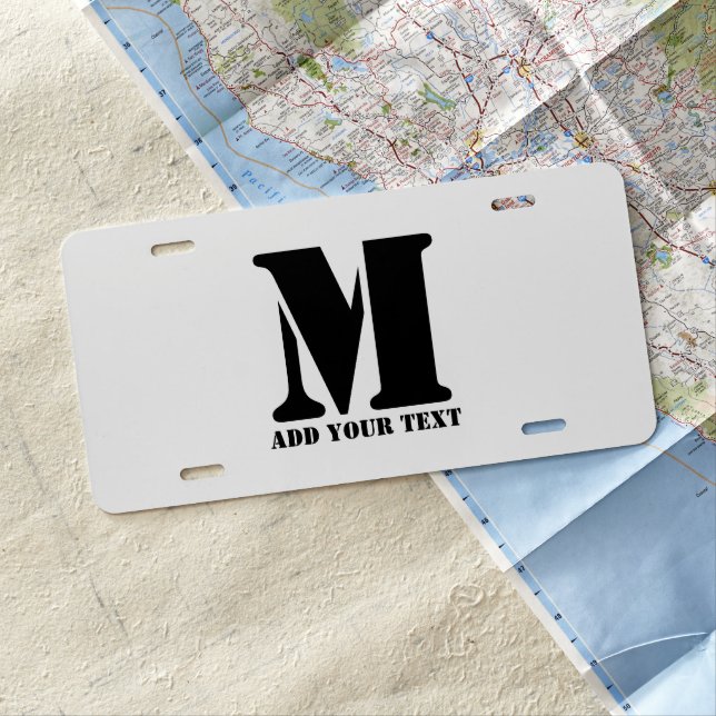 Personalized Monogram Black Custom Modern Text License Plate (In Situ)