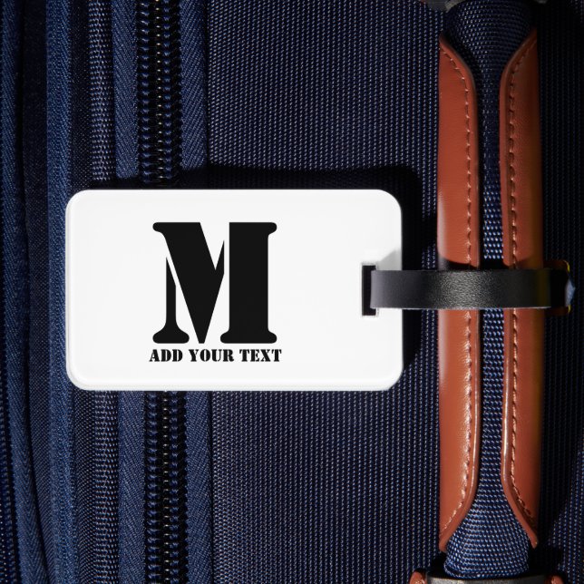 Personalized Monogram Black Custom Modern Text Luggage Tag (Back Insitu 2)