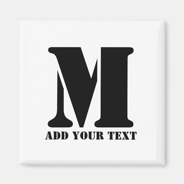 Personalized Monogram Black Custom Modern Text Magnet (Front)