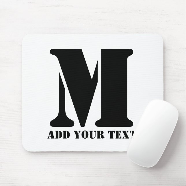 Personalized Monogram Black Custom Modern Text Mouse Pad (With Mouse)