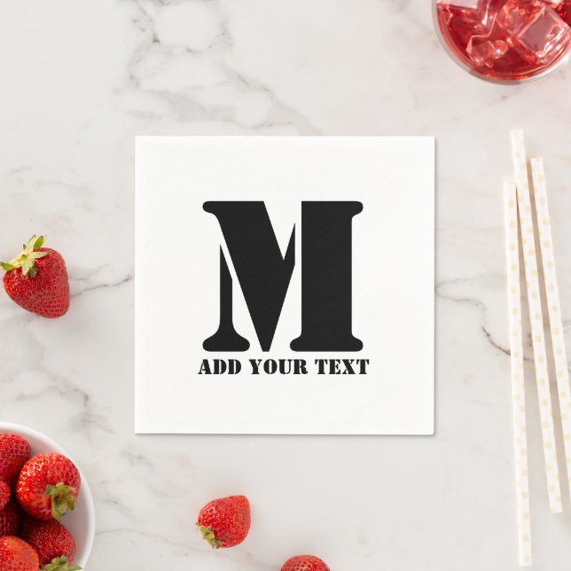 Personalized Monogram Black Custom Modern Text Napkins (Insitu)