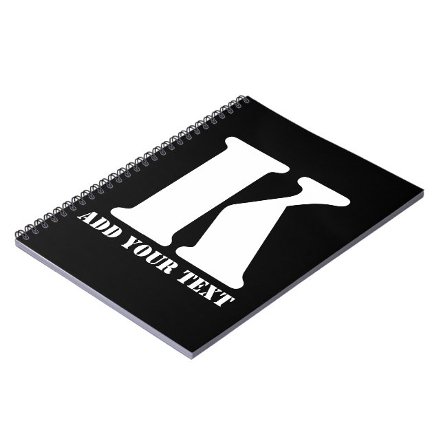 Personalized Monogram Black Custom Modern Text Notebook (Left Side)