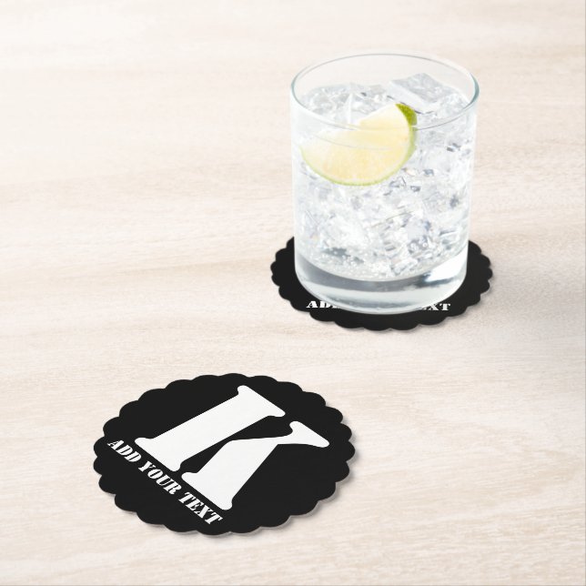 Personalized Monogram Black Custom Modern Text Paper Coaster (Insitu)