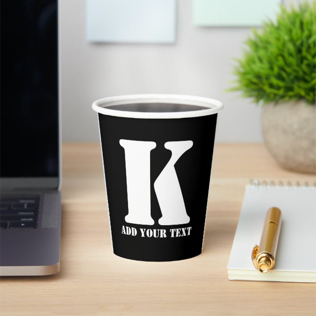 Personalized Monogram Black Custom Modern Text Paper Cups (Insitu)