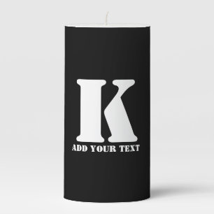 Personalized Monogram Black Custom Modern Text Pillar Candle