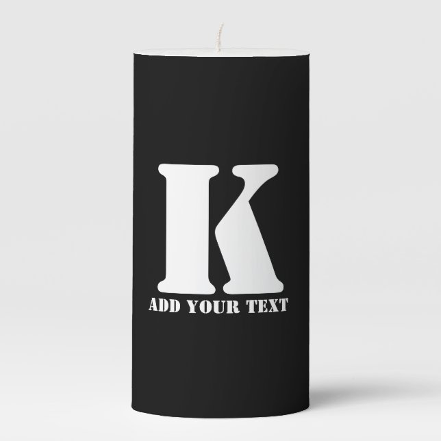 Personalized Monogram Black Custom Modern Text Pillar Candle (Front)