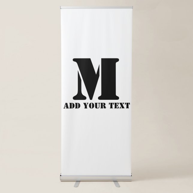 Personalized Monogram Black Custom Modern Text Retractable Banner (Front)