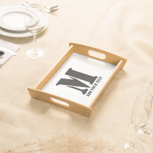 Personalized Monogram Black Custom Modern Text Serving Tray