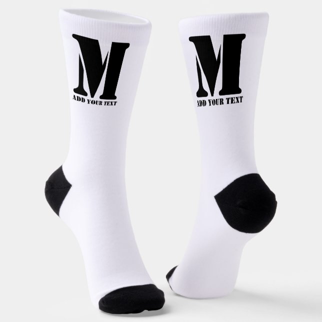 Personalized Monogram Black Custom Modern Text Socks (Angled)