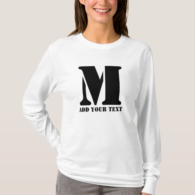 Personalized Monogram Black Custom Modern Text T-Shirt (Front)