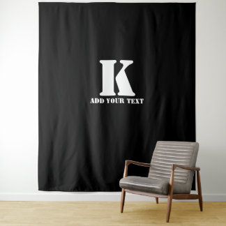 Personalized Monogram Black Custom Modern Text Tapestry