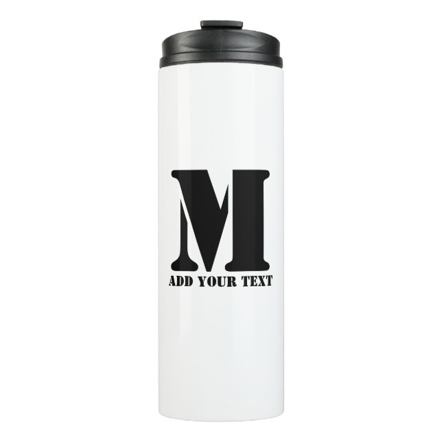 Personalized Monogram Black Custom Modern Text Thermal Tumbler (Front)