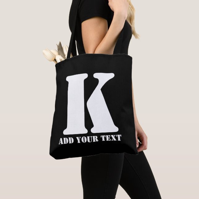 Personalized Monogram Black Custom Modern Text Tote Bag (Close Up)