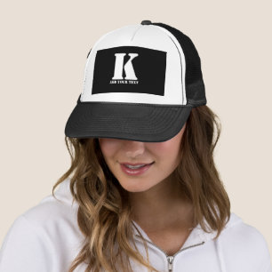 Personalized Monogram Black Custom Modern Text Trucker Hat