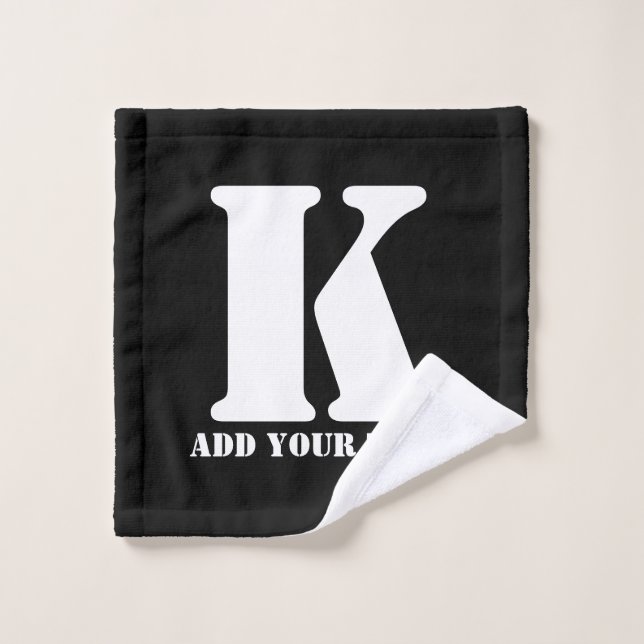 Personalized Monogram Black Custom Modern Text Wash Cloth (Wash Cloth)