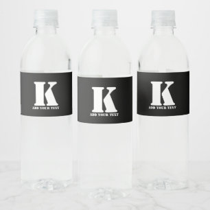 Personalized Monogram Black Custom Modern Text Water Bottle Label