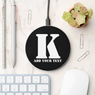 Personalized Monogram Black Custom Modern Text Wireless Charger