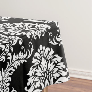 Personalized Monogram Black Damsk Floral Pattern Tablecloth