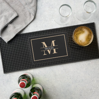 Personalized Monogram Black Gold Bar Mat