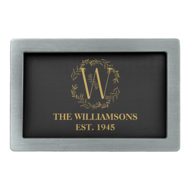 Personalized Monogram Black & Gold Family Initial  Belt Buckle (Front)