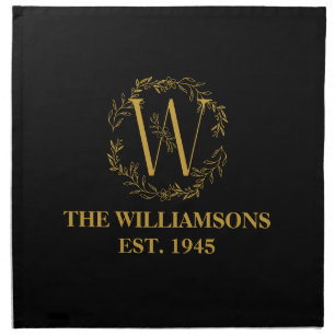 Personalized Monogram Black & Gold Family Initial Cloth Napkin
