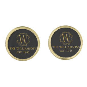 Personalized Monogram Black & Gold Family Initial Cufflinks