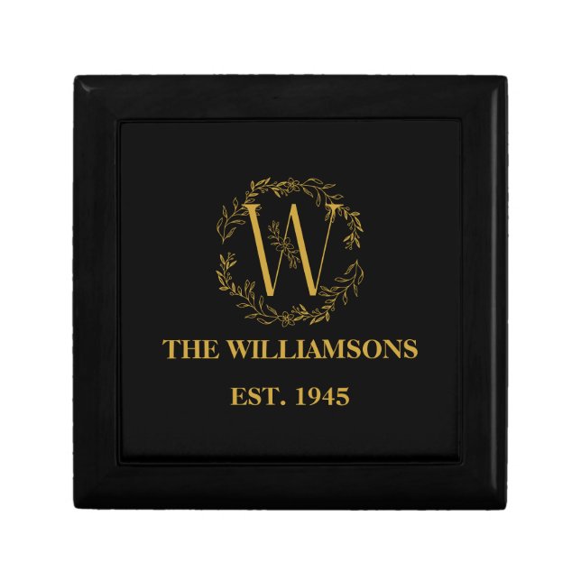 Personalized Monogram Black & Gold Family Initial Gift Box (Front)