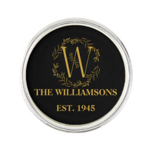 Personalized Monogram Black & Gold Family Initial Lapel Pin