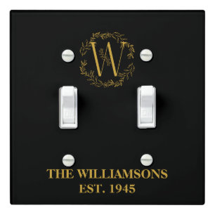 Personalized Monogram Black & Gold Family Initial Light Switch Cover