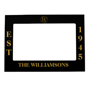 Personalized Monogram Black & Gold Family Initial Magnetic Frame